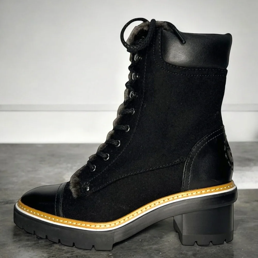 Brand New Tory Burch Black Lug Sole Lace Up Boots